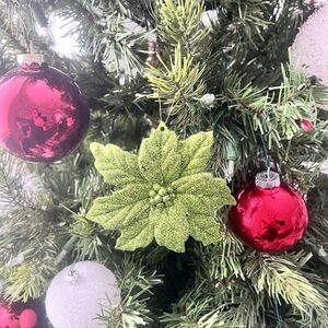 Green Glitter Poinsettia Ornament